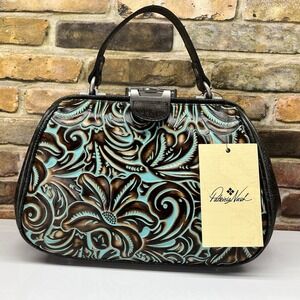 Patricia Nash Gracchi Frame Leather Crossbody Bag Turquoise-Brown with strap